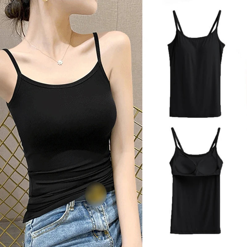 Women Camisole Vest Underwear Summer Soft Tank Top Bra 스파게티 Strap Modal Sling Breathable Padded Female Comfort Camisole