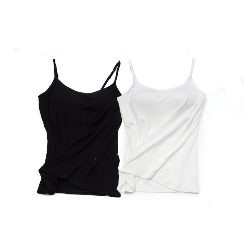 Women Camisole Vest Underwear Summer Soft Tank Top Bra 스파게티 Strap Modal Sling Breathable Padded Female Comfort Camisole