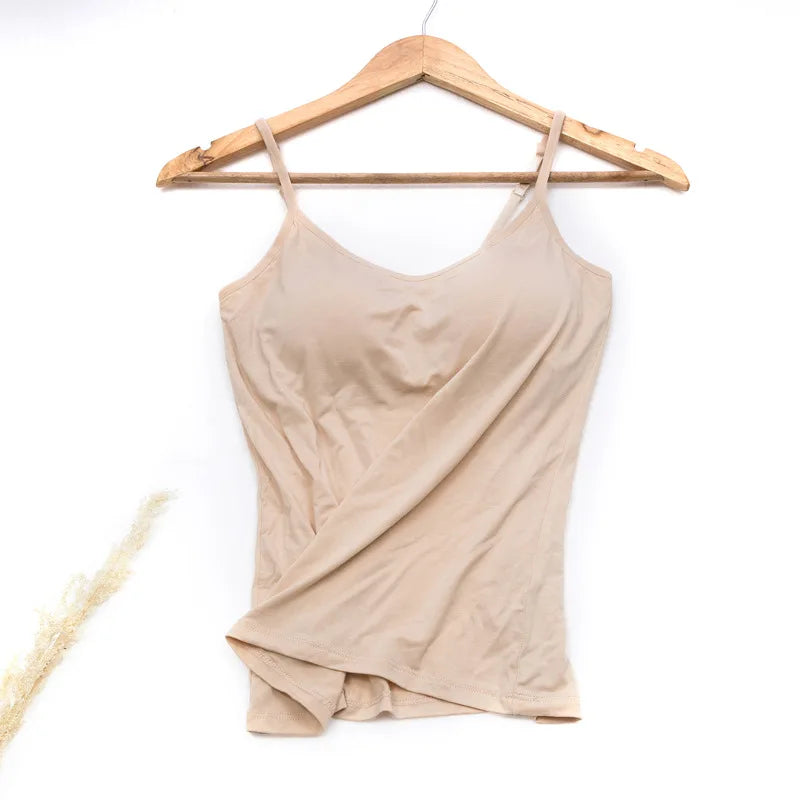 Women Camisole Vest Underwear Summer Soft Tank Top Bra 스파게티 Strap Modal Sling Breathable Padded Female Comfort Camisole