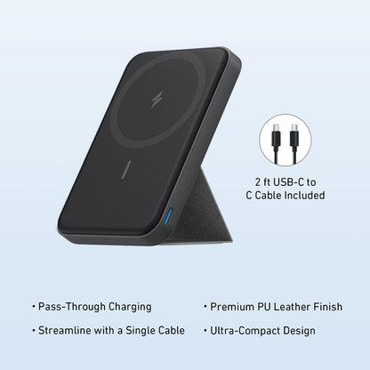 Anker 622 Magnetic Battery, 5,000mAh Foldable Wireless Charger with Stand and USB-C Port, Compatible for iPhone 16/15/14/13/12