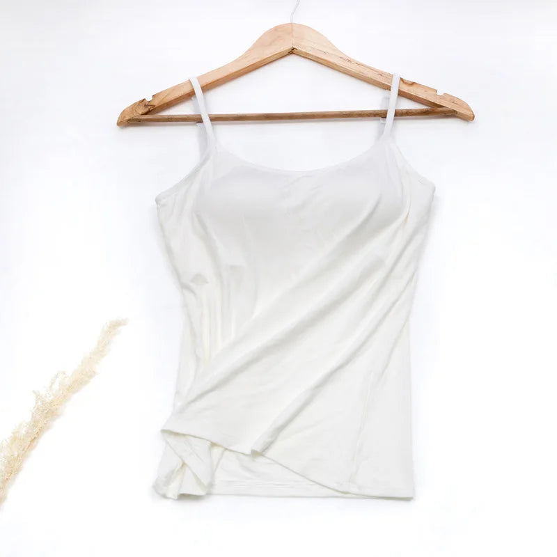 Women Camisole Vest Underwear Summer Soft Tank Top Bra 스파게티 Strap Modal Sling Breathable Padded Female Comfort Camisole